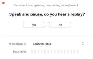 For the microphone test, try speaking normally and you should get an audio replay