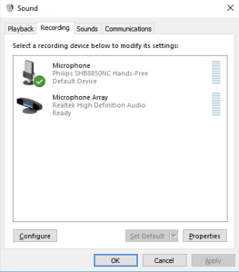 On the “Sound” window, click on the recording tab