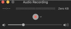 When the new Audio recording box pops up, turn the volume slider on the screen all the way up