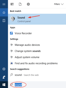 press the Windows key or type sound settings in the search bar at the bottom left of your screen