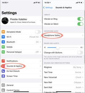 Go to Sounds and Haptics and go to Headphone Safety