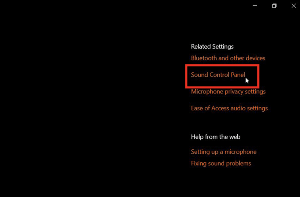 A new window will appear now. Under Related Settings, select Sound Control Panel