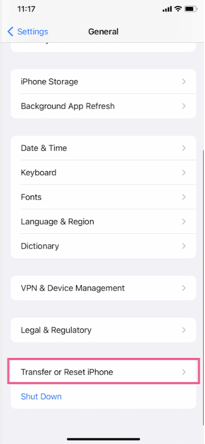 Click on Transfer or Reset iPhone
