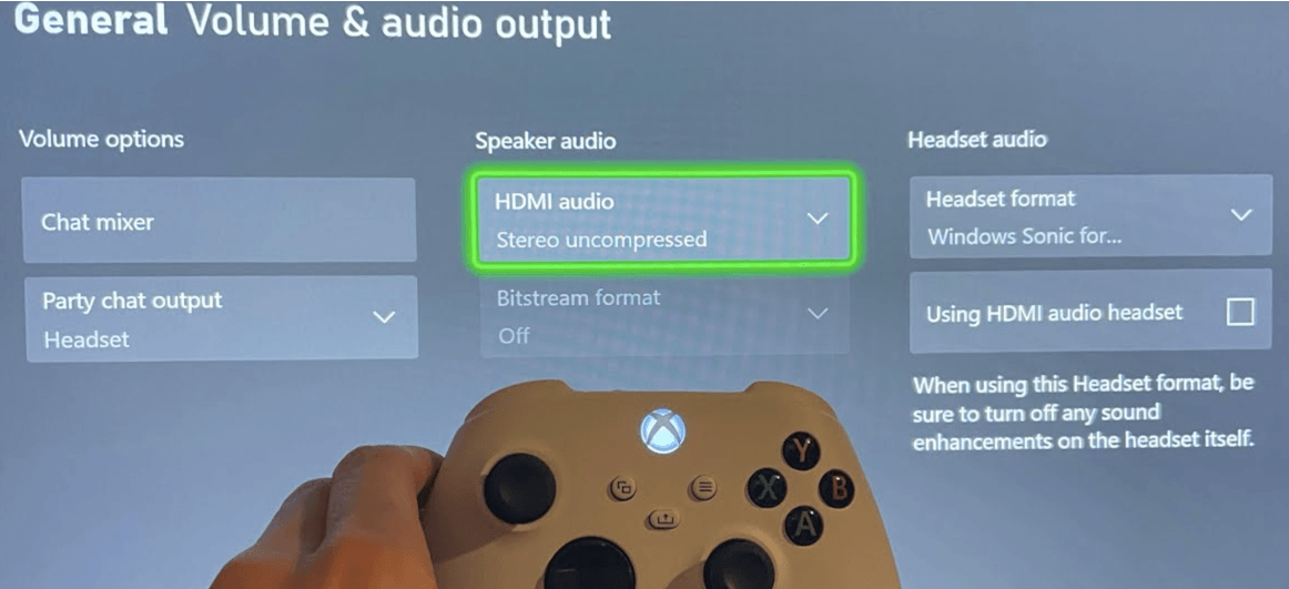 If you are using wired headphones connected to the HDMI or audio port, select the checkbox for Using HDMI or optical audio headset. If you are using wireless headphones, then you can skip this step