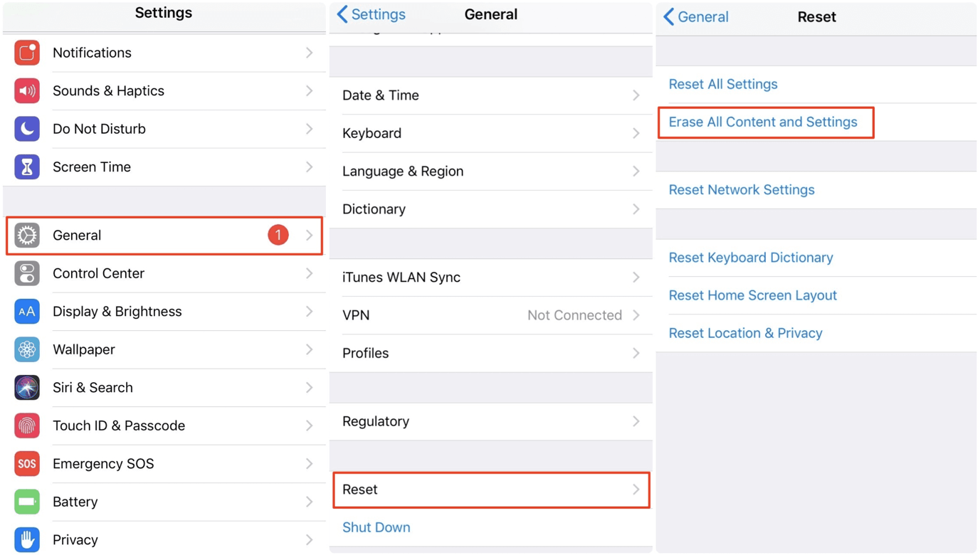 Select Erase All Content and Settings