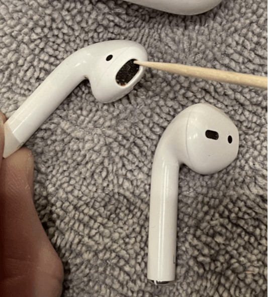 Take a toothpick and dislodge any debris from the mesh in your Airpod