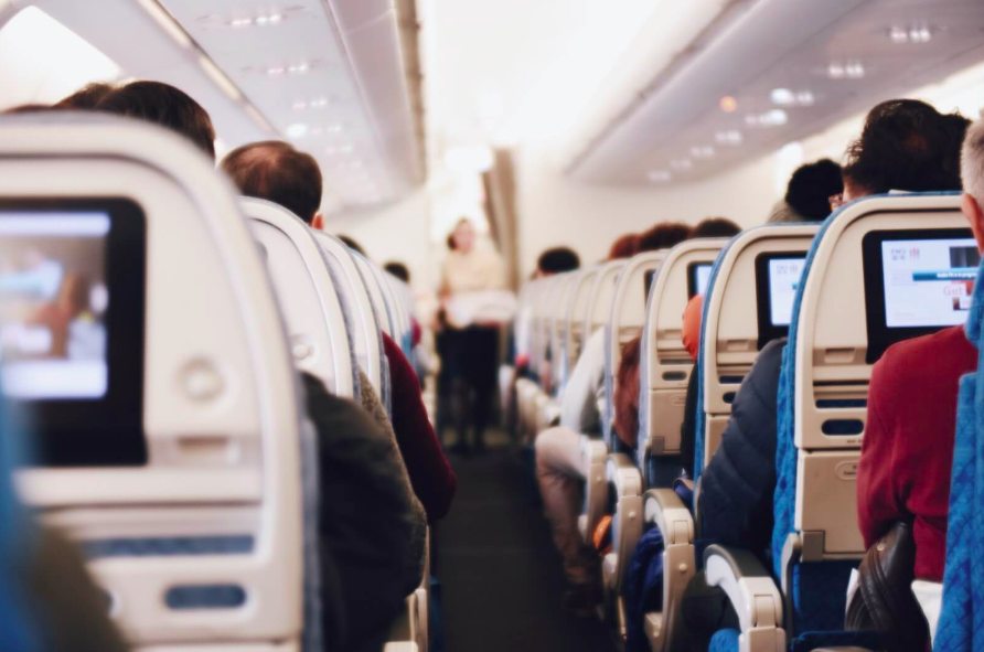 Bluetooth headphones on a plane